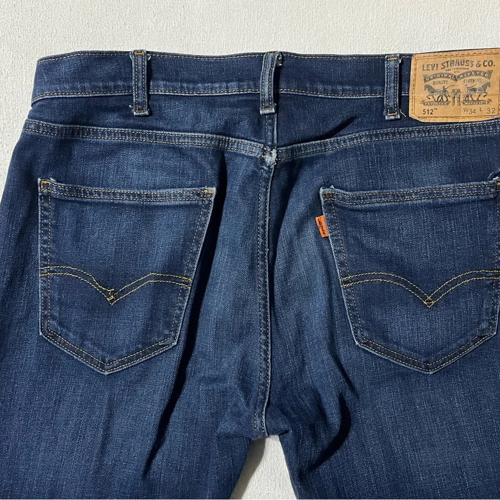 Levis 512 Mens 34x32 Actual 34x31‎ Blue Slim Fit Tapered Leg Orange Tab